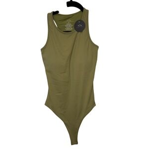 Klassy Network Olive Green Racerback Thong Bodysuit Size Small Removable Padding